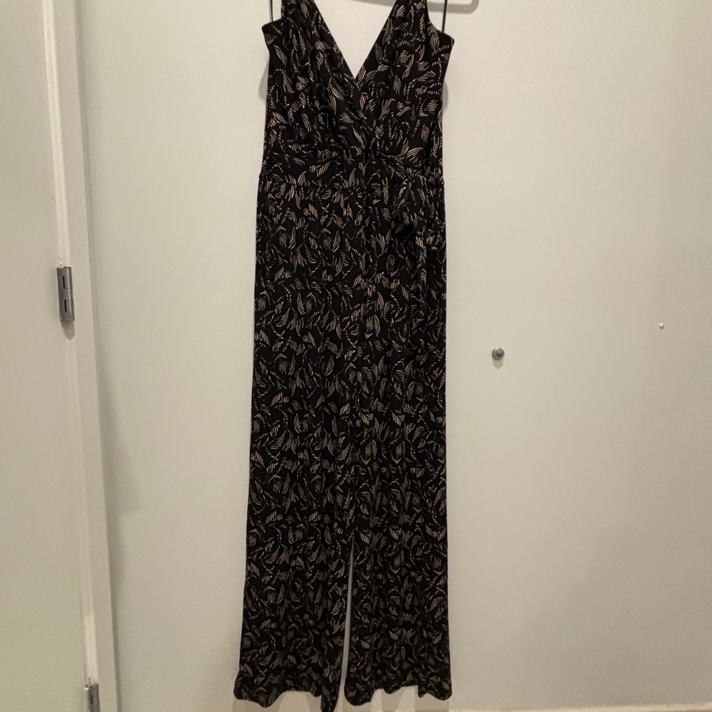 Kaileigh Black and Brown Floral Jumpsuit with Plunging V-Neck